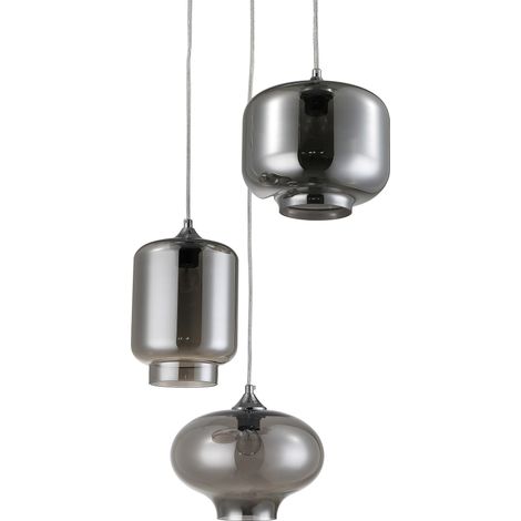 Lampadario in vetro specchiato fumè cm. H126 Ø47