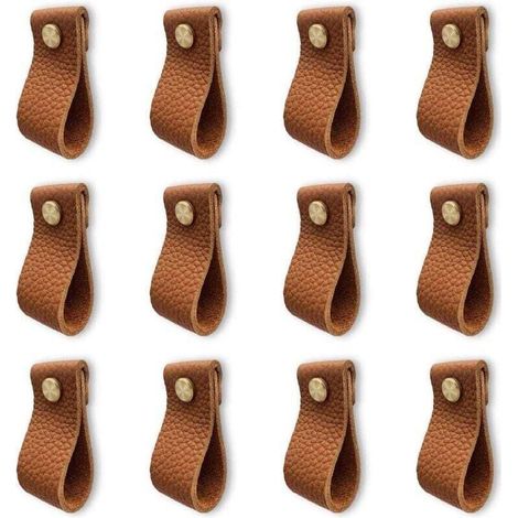 Set di 12 maniglie per mobili da cucina, maniglie in pelle per mobili, maniglie per porte con dadi e viti, pomelli antiurto per porte (1/4)