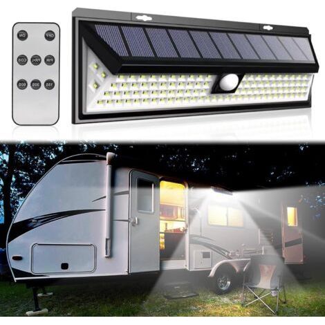 Solarbetriebene Leuchte für Wohnmobile – Bewegungsmelder – 118 LEDs – Mit Fernbedienung – Wasserdicht – Für Wohnmobilreisen und Wohnwagen (1/5)
