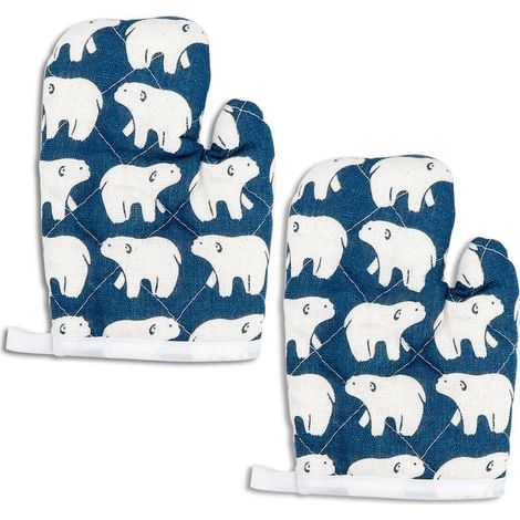 Lot de 2 gants de cuisine pour enfants résistants à la chaleur, parfaits pour la cuisine et la patisserie, agés de 4 à 12 ans (7 pouces x 4,7 pouces, ours polaire) (1/5)