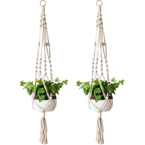 Suspension Pour Pot De Fleurs - Cordon En Coton Tissé À La Main - Pour Intérieur Et Extérieur - 2 Pièces