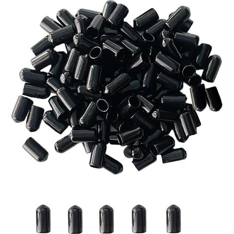 Protections De Filetage De Vis, Lot de 200 Embouts en Caoutchouc, 8mm Plastique PVC Couvercle en Caoutchouc Ronds, Protecteurs De Filetage De Vis, Noir, pour Tubes Ronds,XJDG-8 (1/5)