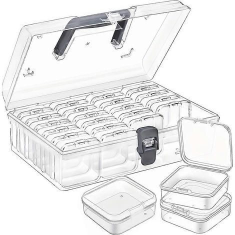 Boîte de rangement pour perles avec poignée, 24 boîtes de rangement rectangulaires en plastique transparent, mini boîtes de rangement pour perles (1/5)