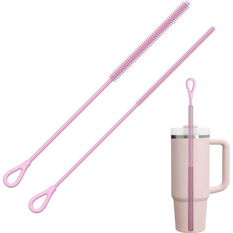 Lot de 2 brosses de nettoyage extra longues en silicone réutilisables pour nettoyer les pailles en verre, les pailles en métal, les pailles à smoothie, les gobelets en paille et poignée (1/5)