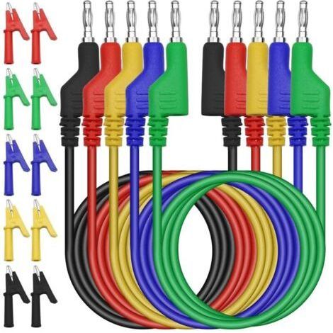 5 Cordons de Mesure pour Multimètre 4mm, Câble à Fiche Banane, Pointes de Mesure pour Multimètre, 10 Pinces Crocodiles Isolées, pour Voiture/Industriel/autres Composants de Câble de Test(1 (1/4)