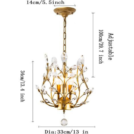 Lustre Salon Moderne Cristal Miniature avec Chaîne Réglable Or 3 tetes (1/5)