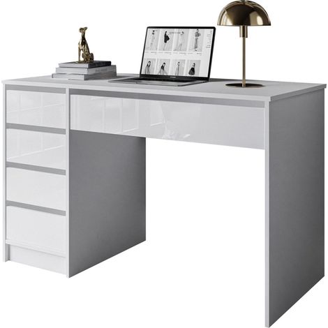 Schreibtisch Massico, Modular, 4 Schubladen, Kabeldurchführungen, 120x55x143h cm Weiß Hochglanz