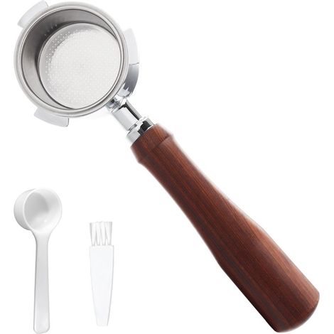 Porte-filtre sans fond de 51 mm avec panier en acier inoxydable à 3 oreilles et poignée en bois massif Pièces de rechange pour porte-filtre compatibles avec la machine Delonghi EC685/EC680 (1/5)