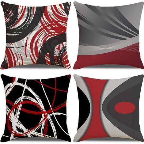 AIDUCHO Juego de 4 fundas de cojín, 45x45cm, estampado geométrico rojo y negro, fundas de almohada decorativas de algodón para sofá, cama, dormitorio, silla, jardín. (1/5)