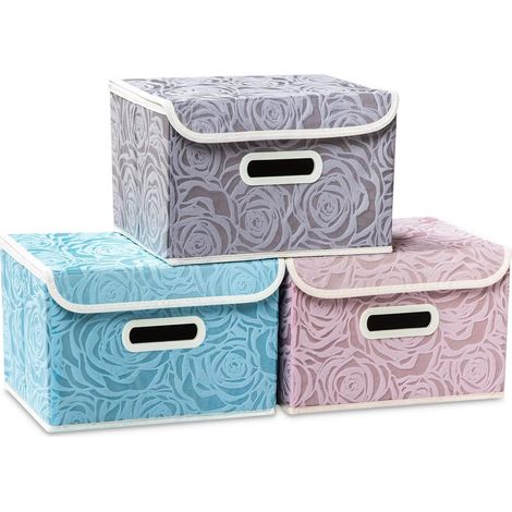 Boîte de rangement empilable - Motif rose décoratif - Plastique résistant - 1 pièce - Idéale pour le salon et la chambre - Rose