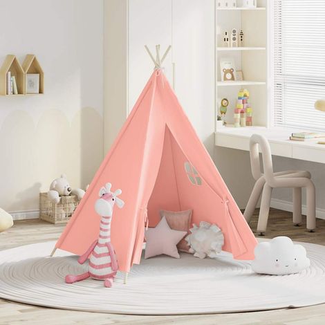 Tente tipi d'enfants avec sac Peau de pêche-Tente intérieure Rose 120x120x150 cm (1/5)