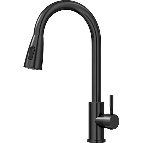 1 Robinet Cuisine Acier Inoxydable Douchette Extractible Pivotant 360° Noir Mat 2 Modes (1/5)