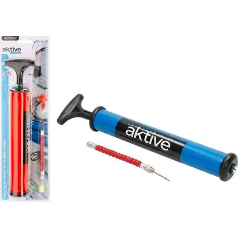 AKTIVE bomba hinchador manual balones/bici surtida , Bomba de mano Aktive, ideal para inflar de forma rápida y sencilla todo tipo de artículos hinchables como colchones, flotadores
