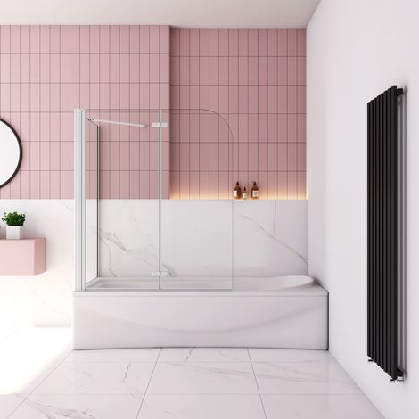 Weiß Badewanneaufsatz 100cm Faltwand mit 75cm Seitewand 6mm ESG Nanoglas für Badewanne Duschabtrennung Duschwand (1/5)