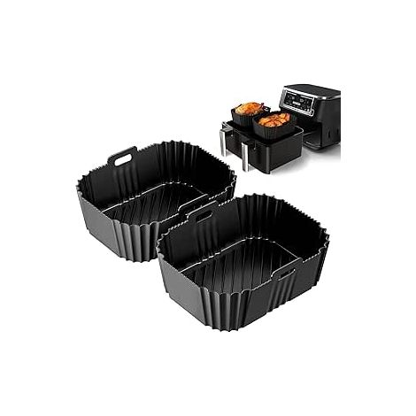 Lot de 2 casseroles en silicone réutilisables de 21,6 cm pour friteuse à air comprimé Ninja Foodi AF300UK/AF400UK, Tower, Instant Vortex Air Fryer, accessoires de friteuse à air à double panier de (1/5)