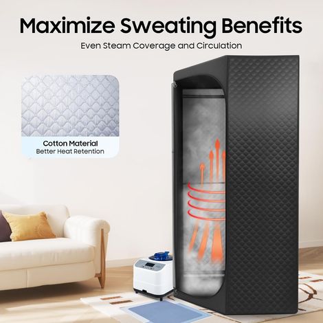 Tente de sauna personnel portable avec vapeur de 1350 W, 9 niveaux de chauffage, réservoir d'eau de 3 l, minuterie numérique, chaise pliante, sac pour la détente, le bien-être, la maison (1/5)
