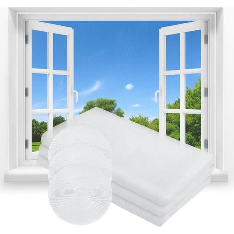 Moustiquaire Fenêtre Enroulable, 3Pcs 130 x 150cm DIY Filet Moustiquaire Auto-Adhésif Découpable, avec 3 Rouleaux Crochet Ruban Adhésif, Moustiquaire Fenetre Porte en Polyester (Blanc)