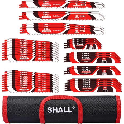 Lames de scie alternative (34 pièces) Kit de lames de scie de rechange en acier au carbure pour l'élagage des arbres, pour le bois, le métal et le plastique, avec sac de rangement (1/5)