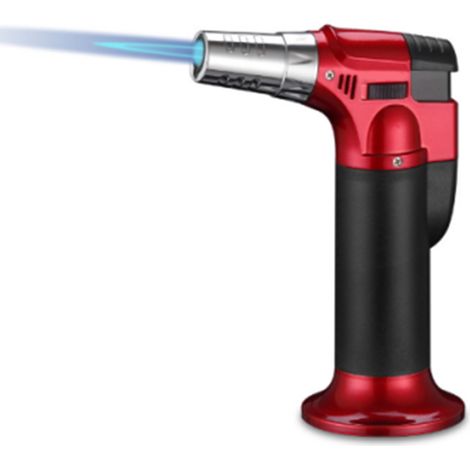 Briquet à Gaz Torche Puissant pour Cigares, Cuisson et Réparation - Flamme Bleue Portable Noir et Rouge (1/5)