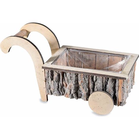 Vasi a carretto in legno con manici, ruote e rivestimento interno, set da 4 pezzi, cm 34,5 x 16 x 18 H