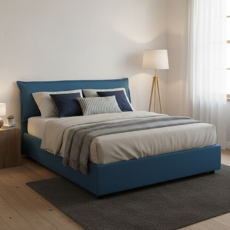 Talamo Italia Cama matrimonial Clio, Cama contenedor con funda extraíble con cabecero tapizado y estructura de cama, 100% Made in Italy, adecuado para colchón 160x190 cm, Azul, con embalaje reforzado (1/5)