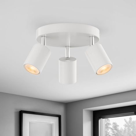 Ceiling Light with 3 Adjustable Spotlights, White Metal, GU10 Socket, Living Room, Bedroom, Kitchen (1/5)