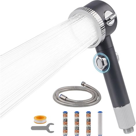 Pommeau de Douche avec Filtre Pommeau Douche anti Calcaire avec 3 Modes de Jet Sower Head Haute Pression Pommeau de Douche Economie Deau avec Tuyau Douche 1.5M Gris (1/5)