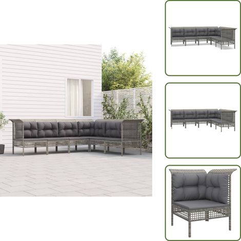 The Living Store Set Divani da Giardino 6 pz con Cuscini in Polyrattan Grigio - Divano angolare