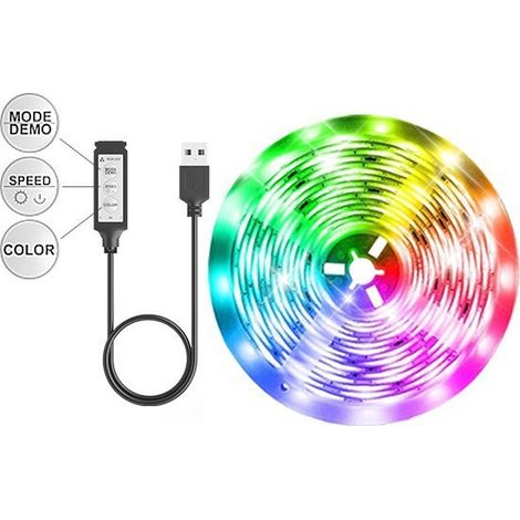 Réglette LED 20m connectée Bluetooth RVB 5V USB avec télécommande 24 touches pour éclairage d'ambiance TV (1/4)