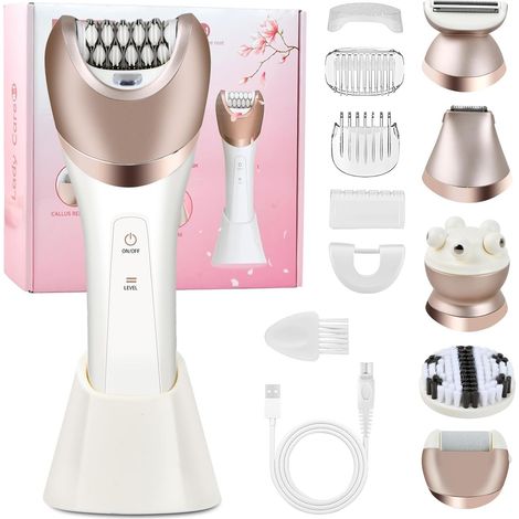 Women's Electric Shaver, 6 in 1 Intimate Pain-Free Trimmer Bikini Female IPX7 Waterproof, USB Rechargeable Trimmer Swimsuit Women's Epilator Shaver for Face Arms Legs Armpits (1/5)