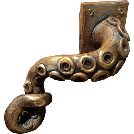 Poignée de Porte Résine Décorative Octopus Tentacle 20cm Dorée Ambiance Marine Unique Design Cabinet Cuisine Salle de Bain (1/5)