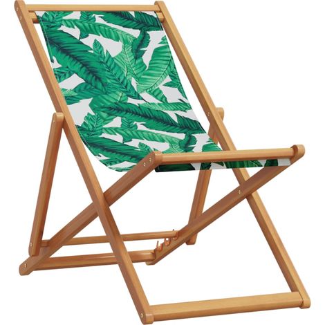 Chaise de jardin,Chaise pliable plage motif de feuilles bois d'eucalyptus/tissu CFW1847537 (1/5)