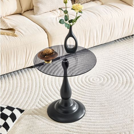 Mesa auxiliar redonda de vidrio templado 50x50x51.5 cm, diseño elegante, base estable, metal negro (1/5)