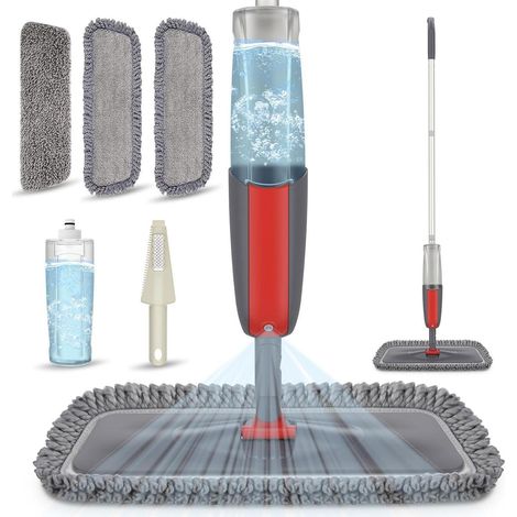Bodenwischer Sprühfunktion 410ml 3-Mikrofaserbezug Schaber Wischmopp Hartholz (1/5)