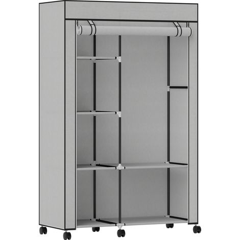 Armadio Portatile 103x43x162,5 cm con Ruote 6 Ripiani Aperti in Tessuto non Tessuto e Acciaio Grigio Chiaro (1/5)