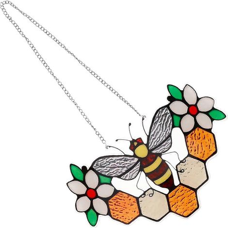 Décoration murale abeille, pendentif suspendu d'extérieur, décoration de jardin, multicolore, 19,5 x 12 x 0,3 cm, acrylique, cadeau, 1 pièce (1/5)