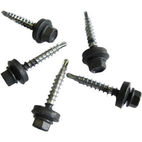 kit de 50 VIS AUTOPERCEUSES (4,9 x 35 mm) + 50 rondelles d'étanchéité pour panneaux tuiles facile - Coloris - Gris anthracite mat, Longueur - 3.5 cm