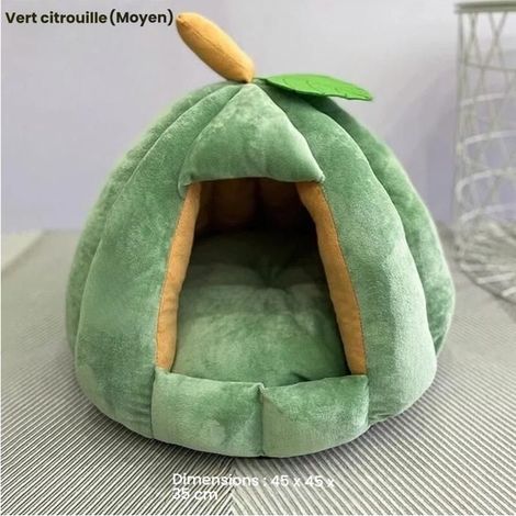 Nid pour chat d'intérieur, tente lavable, convient pour petits chiens, forme de citrouille, doux et chaud, couleur verte, taille M (1/5)