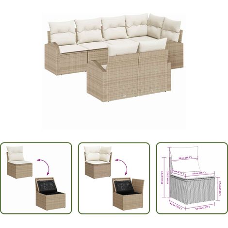 vidaXL Poly-Rattan - Gartensofa-set mit Kissen 7 pcs Beige und Weiß Poly-Rattan (1/5)