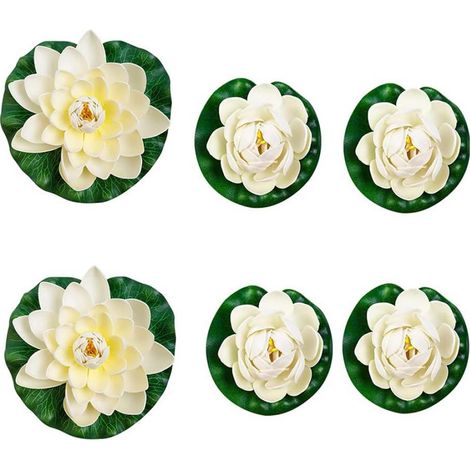 6 Nénuphars artificiels, mousse souple, résistant UV, décoration bassin extérieur et intérieur (1/5)