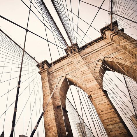 Tableau sur toile New York Pont de Brooklyn | Tableau moderne pour chambre ado | Tableau sur toile beige & gris pour bureau 0,5 x 0,5 m (1/2)