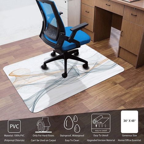 Rutschfeste Bodenmatte für Arbeits-/Wohnzimmer, Stuhlkissen, Sitzkissen, Schutzmatten für Holzböden und Fliesen – Weißer Marmor – Tuschelasur – 76 x 122 x 2 mm