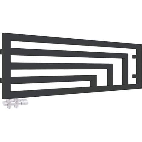 Horizontaler Heizungsbetrieb Handtuchheizkörper - Mattschwarz - Höhe 360mm Breite 1140mm - 411 Watt - ANG360/1140HYLN
