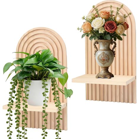 2 Pcs Étagère Murale Bois Déco Murale Bohème, Arc-en-Ciel Boho Étagères Murales Flottantes pour Décoration Chambre Salle de Bain Salon, Naturel (1/5)
