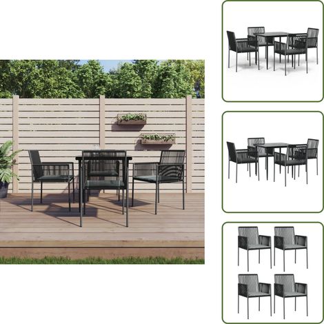 Cuscini da pranzo - vidaXL Set Pranzo Giardino 5 pz con Cuscini Polyrattan e Acciaio Nero - Tavolo in acciaio