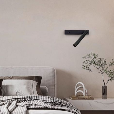Modern LED Wandleuchte 330° Wandstrahler Spot Drehbar Innen Wandlampe mit Taste Schwarz Wandspot Kaltweißes Licht