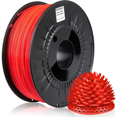 MIDORI® 3D Drucker 1,75mm PLA Filament 1kg Spule Rolle Premium Rot Transparent (1/5)