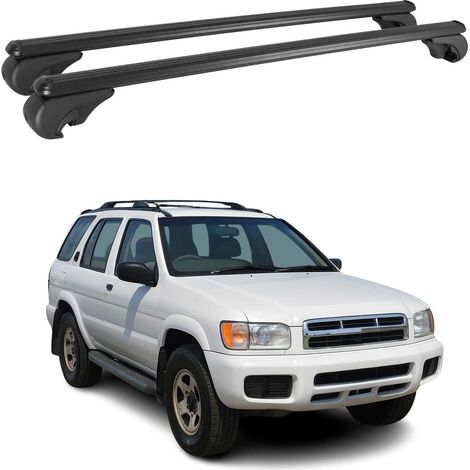 OMAC Aluminium Dachträger Querträger für Nissan Pathfinder II 1996-2004 – TÜV / DIN 75302:2019 – Abschließbar – Max. 75 kg – 2 Stangen Schwarz (1/5)