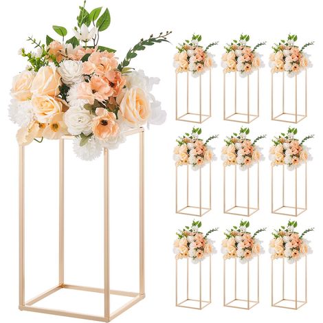 VEVOR Hochzeitsblumenständer 220x220x400mm, 10er-Pack Blumenhocker, Blumenständer mit Acrylablage, goldener rechteckiger Pflanzenhocker für Hochzeiten, Partys, Geburtstage, Tischdekorationsständer