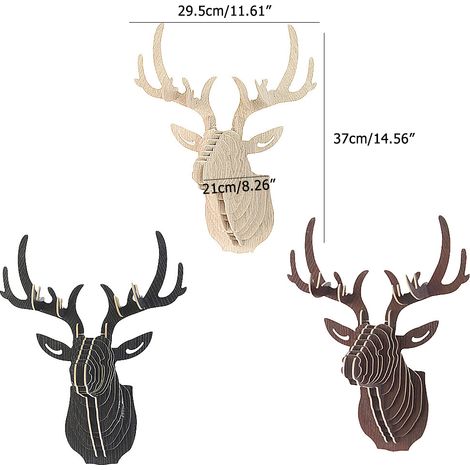 Puzzle 3D en Bois DIY Tête de Cerf Modèle Animal Mur pour Maison Bureau, Support Rangement Mural Décoratif Artisanal (1/4)